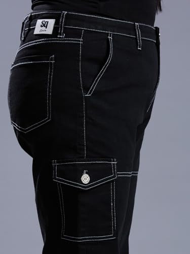 Style Quotient Women Plus Size Black Relaxed Fit High Rise Stretchable Cargos