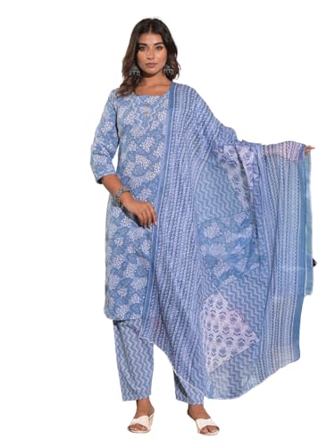 NAINVISH Straight Kurta Set for Women | Viscose Rayon Kurta Set for Women with Dupatta | Women Kurta Sets with Dupatta | Festival Kurta Set for Women | Sky Blue Kurta Set for Women (SD703_KBD)