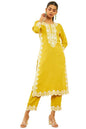 Soch Womens Mustard Rayon Slub Embroidered Kurta Set With Sequins