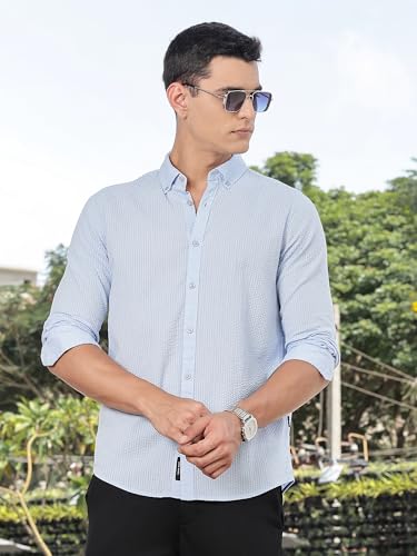 Thomas Scott Mens | Solid | 100% Cotton | Full Sleeve | Button Down Collar | Casual | Shirt for Men Sky Blue