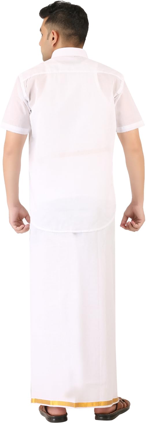 PRAKASAM COTTON Mens Half Sleeve Shirt With Double Dhoti Set
