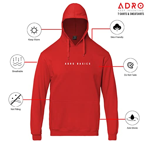 ADRO Men's Cotton Neck Hooded Sweatshirt (H22-M-AR2-RD_Red)