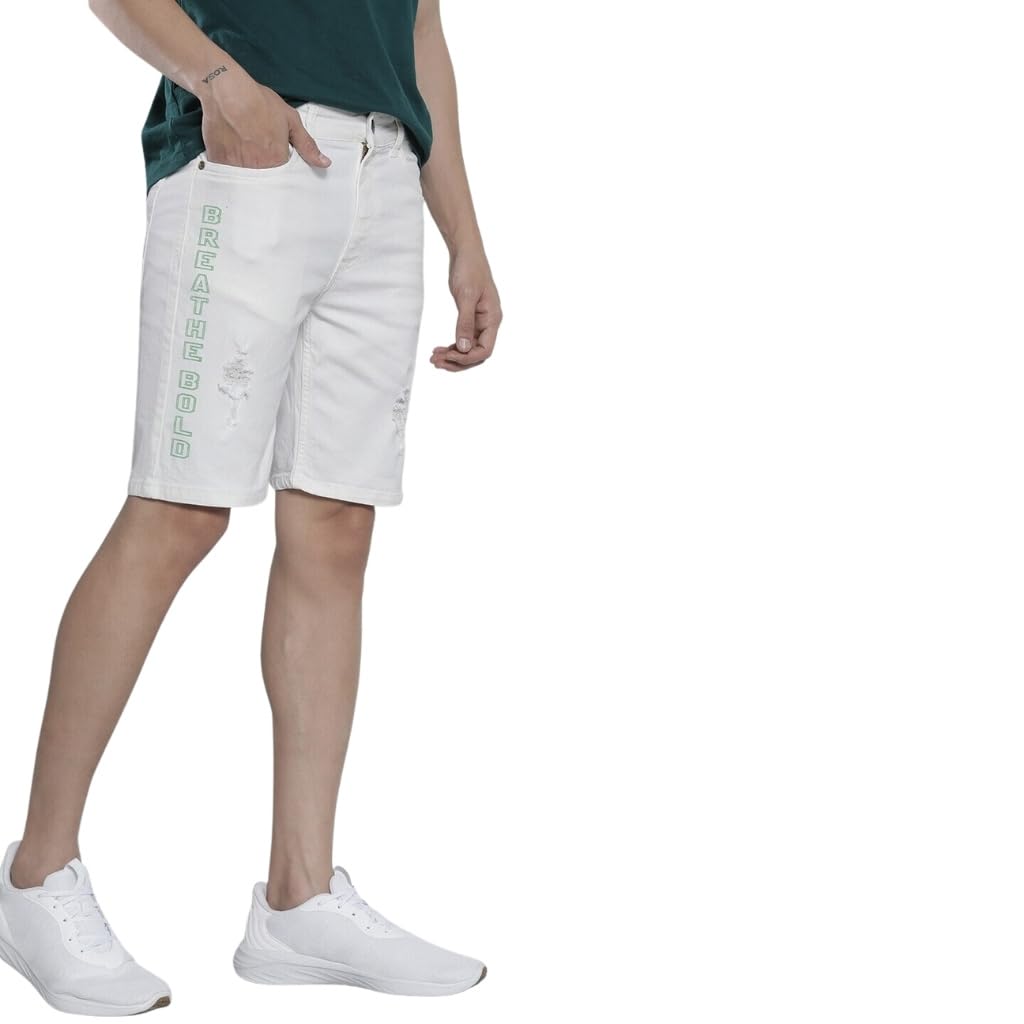 The Indian Garage Co Men Slim Fit Placement Print Mid-Rise Denim Shorts