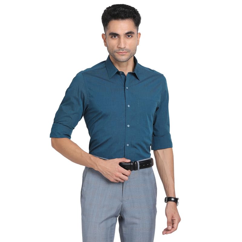 Turtle Men Pure Cotton Solid Slim Fit Formal Shirts Blue