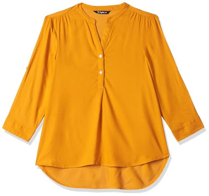 FYLTR Womens Checkered Regular Fit Blouse (FYLAW23WB-002_Spicy Mustard
