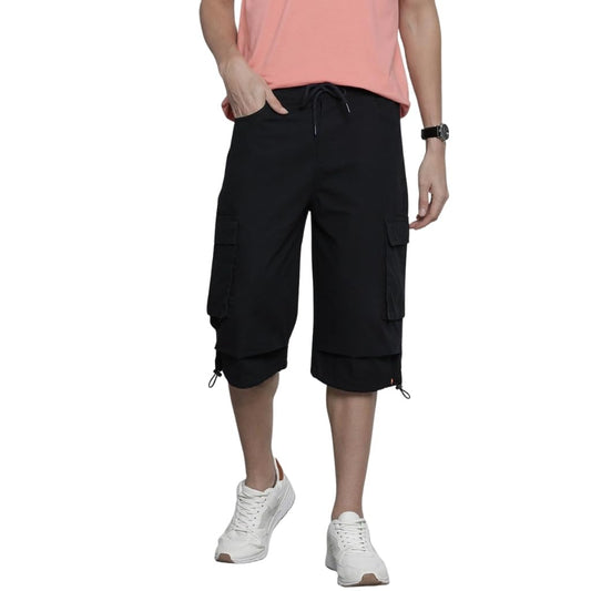 The Indian Garage Co Men Relaxed Fit Solid Mid-Rise Cargo Bermuda Shorts Navy