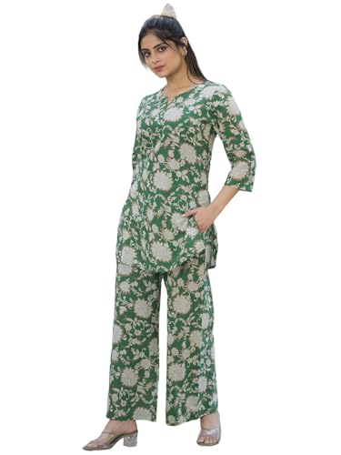 Pinkmint Printed Pure Cotton A Line Co Ord Set For Women l Stylish 3/4 Sleeve With Side Pocket l Two Piece Summer Set
