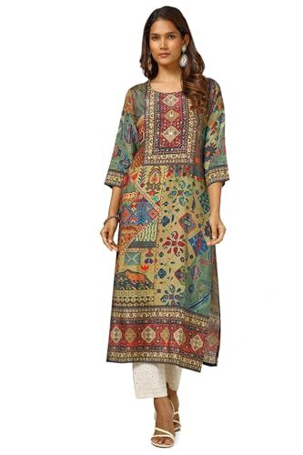 Soch Womens Multicolour Viscose Muslin Ethnic Motifs Kurta with Sequins