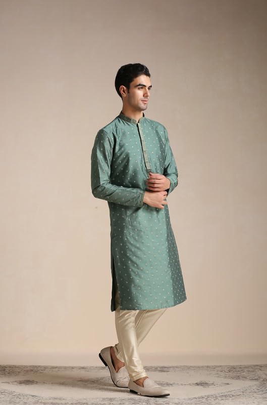 Manyavar Kurta Set For Men, Full Sleeves Mandarin Collar Ethnic Kurta Set For Engagement, Wedding & Party Blended Viscose