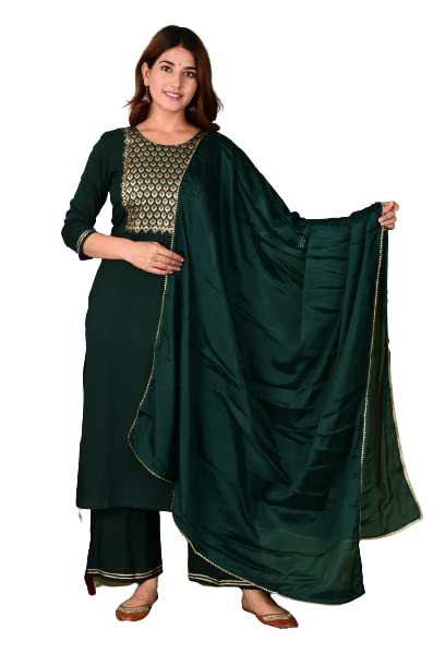 GoSriKi Womens Cotton Straight Solid Kurta with Pant & Dupatta (Pisa New Green_XXL-GO_Green_XX-Large)