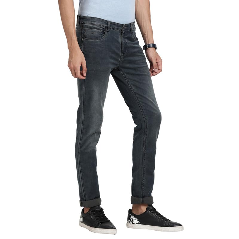 Turtle Men Cotton Stretch Olive Solid Narrow Fit Jeans