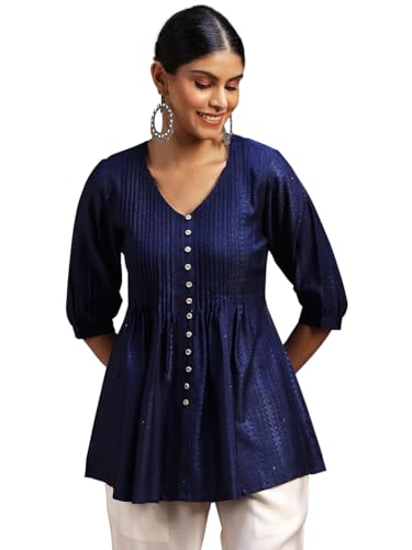Libas WomenS Silk Blend Woven Design Regular Kurti (29103O Blue