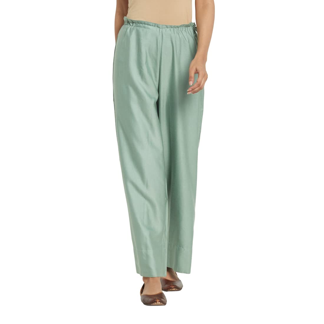 Fabindia Women Tussar Ijar Pant Viscose_S Green