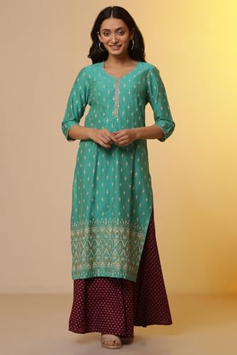 Aurelia Women? Ikkat Printed Straight Kurta | V-Neck Kurta for Women | Ikkat Printed Kurta for Women | Beautiful Regular Fit Kurta for Women