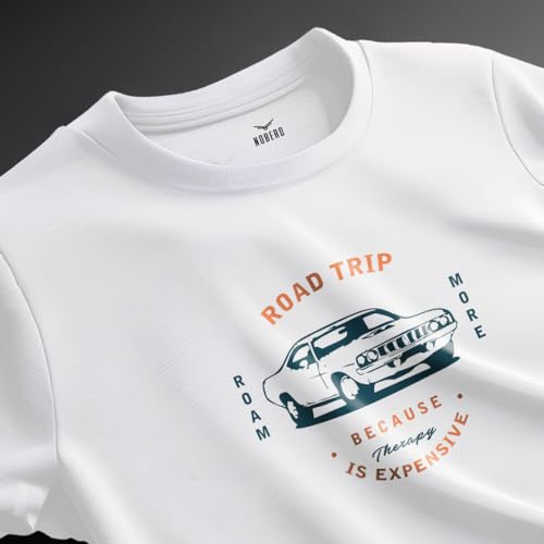Nobero MenS Graphic Print Regular Fit T-Shirt (1M-Twts-C1030-Sa_Road Tri-White