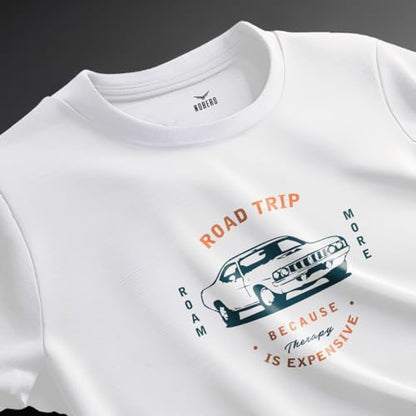 Nobero MenS Graphic Print Regular Fit T-Shirt (1M-Twts-C1030-Sa_Road Tri-White