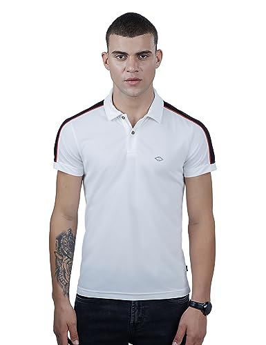 REVOLT Solid Slim Fit Men's Soft & Comfortable Polo T-Shirt-with Logo Branding (Cloud Dancer, XL) (REVSS23-POL-004