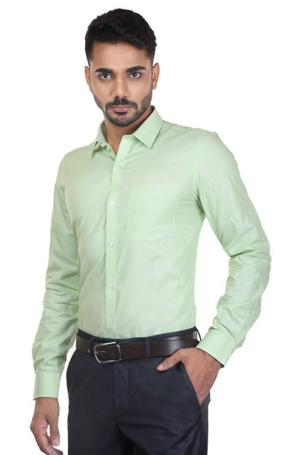 Turtle Men 100% Cotton Silm Fit Pista Green Solid Formal Full Sleeve Shirt