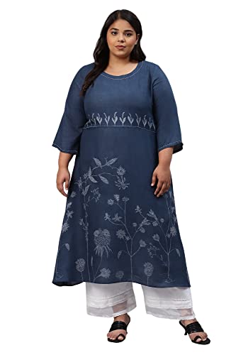 W for Woman Plus Size Indo Floral Kurta with Kantha Details