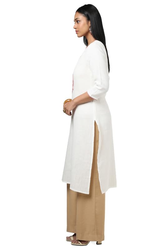 Soch Womens Off White Cotton Embroidered Kurta with Thread Work