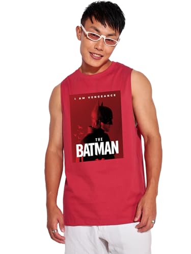Bewakoof Official Dc Merchandise Batman MenS Graphic Print Boxy Fit Sleeveless Round Neck Cotton Vest_684001_Red_Xl