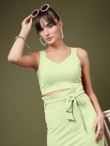 OOMPH! Stretchable Sleeveless Crop Top, Green, mt957