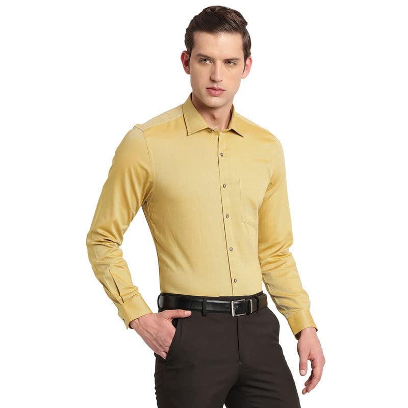Turtle Men Mustard Cotton Solid Slim Fit Formal Shirts