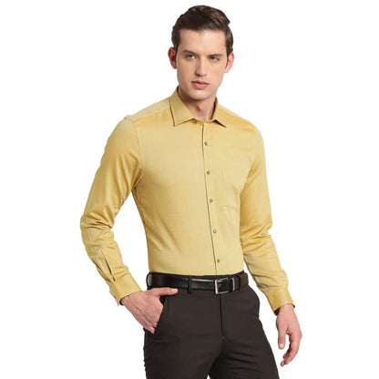 Turtle Men Mustard Cotton Solid Slim Fit Formal Shirts