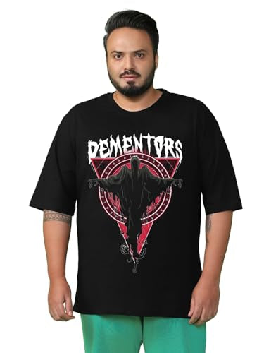 Bewakoof Official Harry Potter Merchandise Mens Graphic Printed Oversized Plus Size T-Shirt_625681_Black_4XL