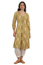 W for Woman Paisley Printed Cotton Crepe Gathe Kurta with Mirror Embroidery