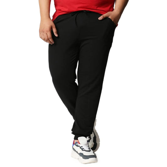 Bewakoof Mens Solid Cotton Blend Plus Size Joggers - Regular Fit Black
