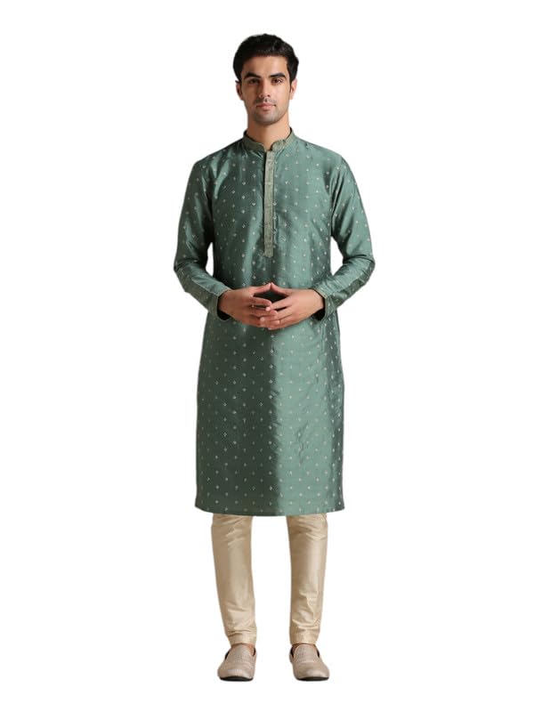 Manyavar Kurta Set For Men, Full Sleeves Mandarin Collar Ethnic Kurta Set For Engagement, Wedding & Party Blended Viscose