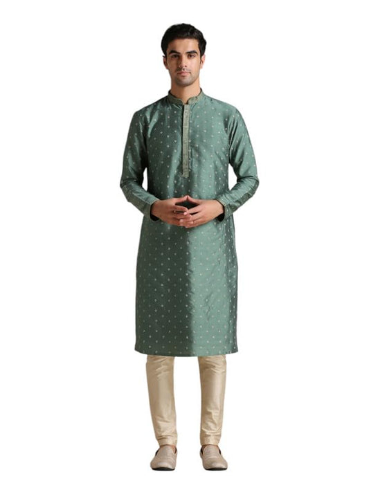 Manyavar Kurta Set For Men, Full Sleeves Mandarin Collar Ethnic Kurta Set For Engagement, Wedding & Party Blended Viscose