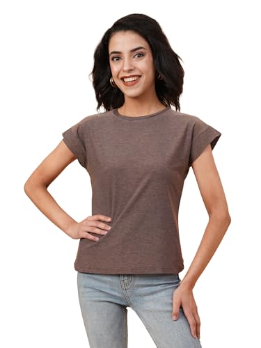 Kotty WomenS Solid Round Neck Cotton Blend T-Shirt