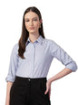 Style Quotient Women Powder Blue Self Design Linen Regular Fit Formal Shirt
