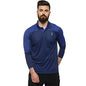 Campus Sutra Mens Denim Blue Contrast Activewear T-Shirt for Casual Wear | Spread Collar | Long Sleeve | Half-Button Closure |