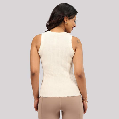 BlissClub Move All Day Rib Tank Top | 100% Cotton | High Neck | Ribbed Fabric | Snug fit | Breathable