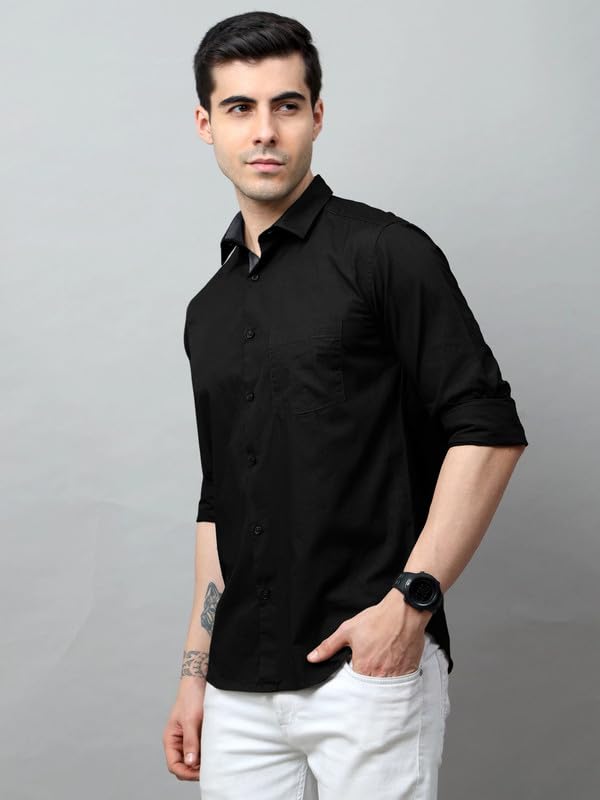 Tee Projekt Cotton Shirt for Men ll Front Pocket Shirt ll Stylish Long Sleeve Shirt ll Soild Regular Fit (Pack of 2) Black-Sky B