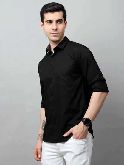Tee Projekt Cotton Shirt for Men ll Front Pocket Shirt ll Stylish Long Sleeve Shirt ll Soild Regular Fit (Pack of 2) Black-Sky B