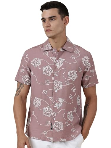 Thomas Scott Oversized Fit| 100% Cotton | Spread Collar | Short Sleeve | Embrodiered | Shirts for Men Pink