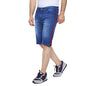 Campus Sutra Mens Blue Denim Shorts Solid Regular Fit for Casual Wear, Cotton Blend Fabric, Stretchable, Buttoned, Mid-Rise Sho
