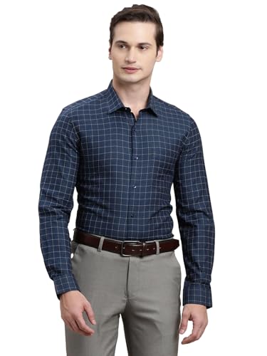 Turtle Men 100% Cotton Slim Fit Blue Checkered Full Sleeve Formal Shirt