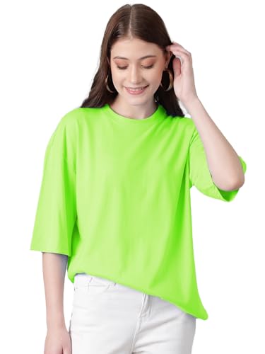 KOTTY Womens Cotton Blend Solid Oversized T-Shirts