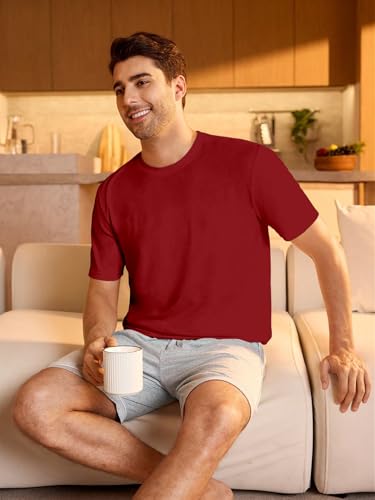 Shasmi Mens Maroon Rich Solid Round Neck Half Sleeve Plain Regular Fit Cotton T-Shirt l Comfortable and Versatile Fashion Tee,