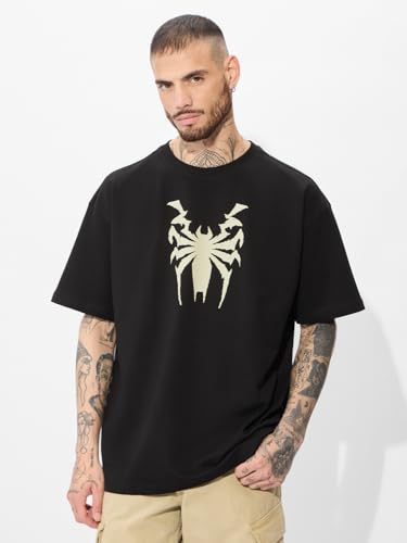 The Souled Store Official Marvel: Spider X Venom Oversized T-Shirt For Men Boys Cotton Casual Half Sleeves Baggy Loose Fit Drop