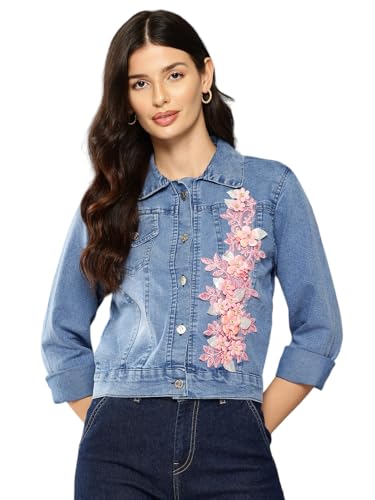 Aarika Womens Blue Colour Embellished Denim Jacket (S-L)