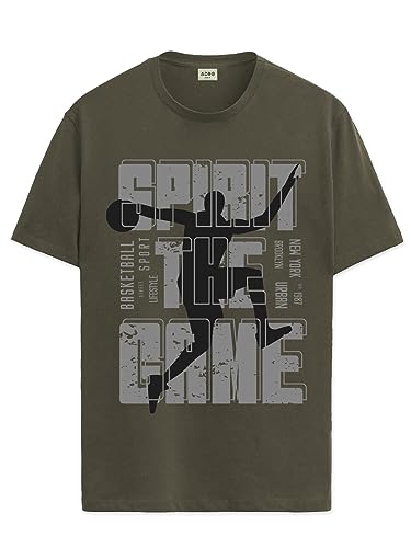 ADRO Sports Design Printed T-Shirt for Men - 100% Cotton, Regular Fit, Soft Breathable Fabric. (RN23-M-SPR-OL_Olive_XL)