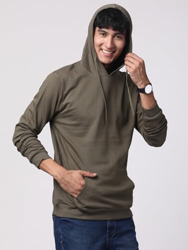 ADRO Mens Cotton Solid Hoodie Sweatshirts (H23-PLN-OL_Olive)