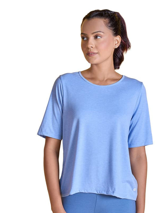 Nykd All Day WomenS Comfy Stylish Designer Top/Tee Textured Cutout Back Knot Overlay With Print And Ultra Comfort T-Shirt, Nyat