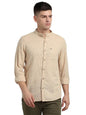 Turtle Men Cotton Linen Khaki Printed Slim Fit Full Sleeve Casual Shirt